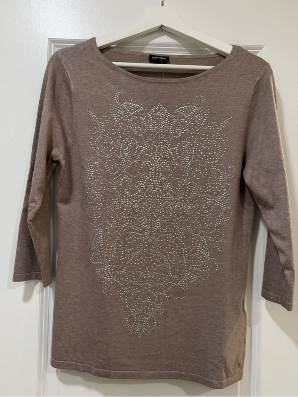 Gerry Weber Brown Long-Sleeve Embellished Crewneck Top